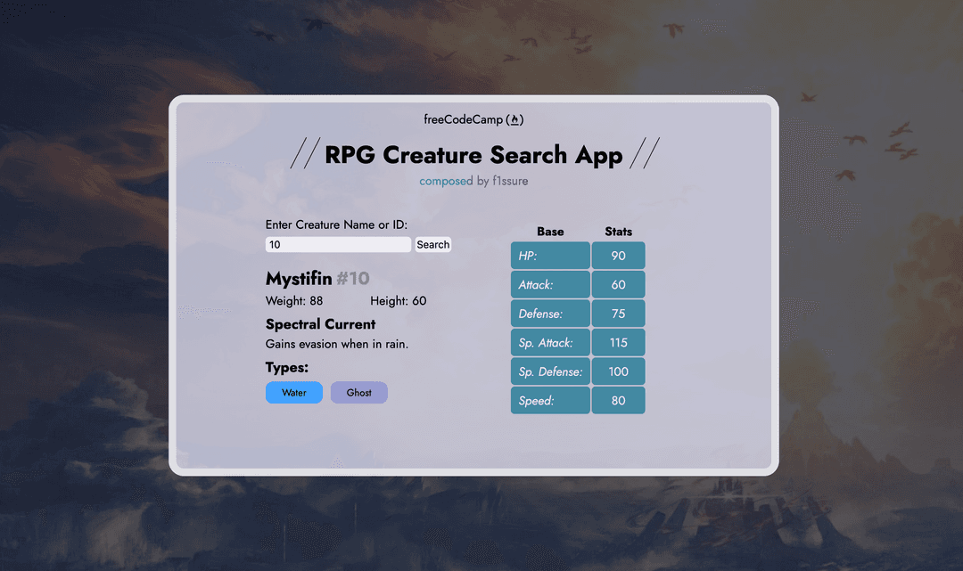 An RPG creature search app (freeCodeCamp)